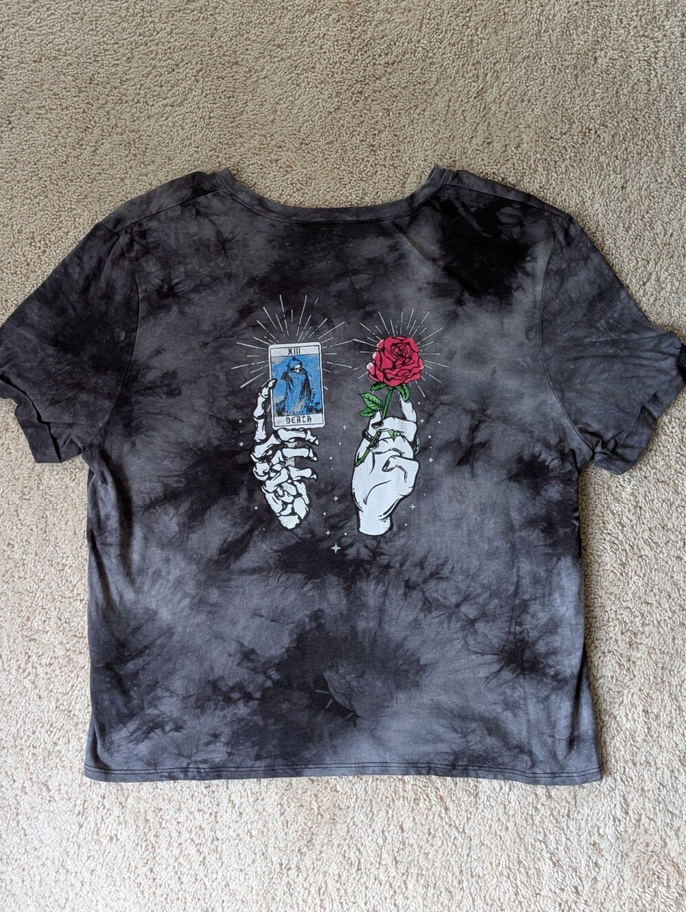 Empyre Yohanna Skeleton Hand Black Tie Dye Crop T-Shirt XL